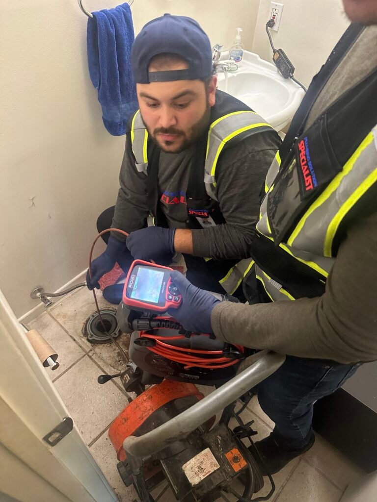 Technician performing slab leak detection in Fullerton home
